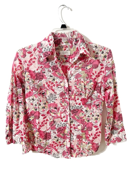 Ann Taylor Tops - Ann Taylor LOFT Pink Floral Button Down Shirt 100% Cotton 3/4 Sleeve Blouse